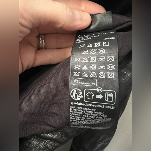 New AllSaints Dalby Leather Biker Jacket in Black/Silver Women’s Size 8 - Picture 7 of 8